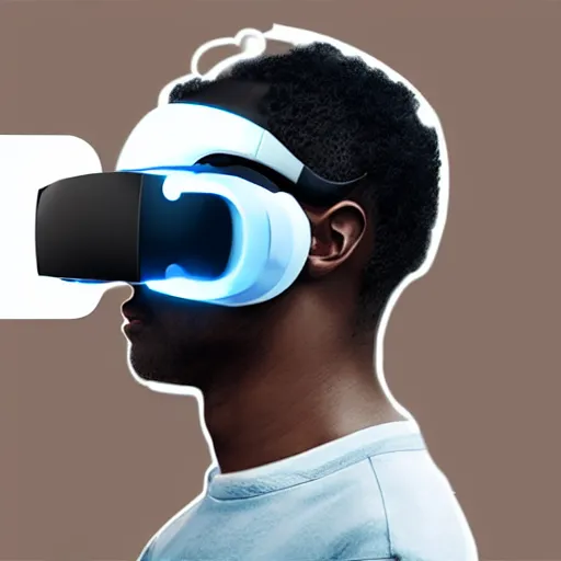 Image similar to dark skinned man wearing futuristic vr headset neon lights ambient light unity game ultra - realistic in the style of enkai bilal