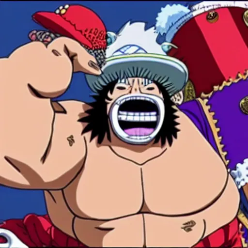 Image similar to Action Bronson as a character in one piece, anime still