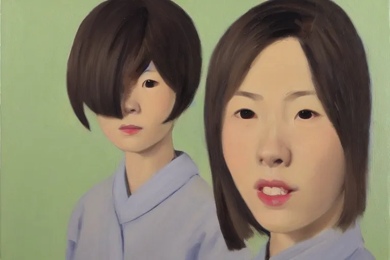 Image similar to a portrait of a cute japanese girl, oil painting by alex katz, trending on artstation