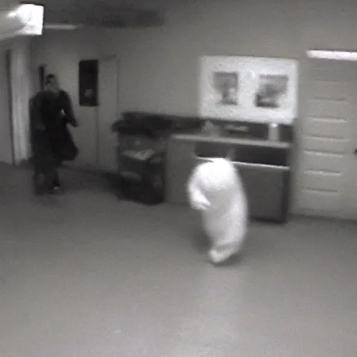 Prompt: cctv footage of a ghost attacking a person