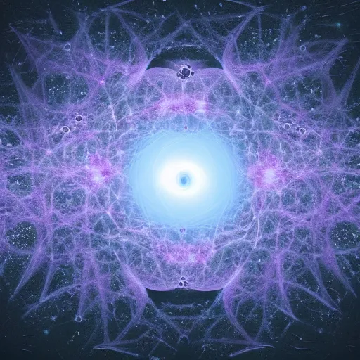 Image similar to surreal fractal image of the structure of an atom imagined as a galaxy