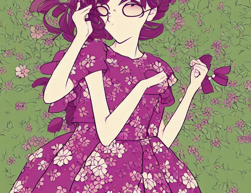 Prompt: girl in a floral dress. pixel art, limited palette, by award - winning mangaka, backlighting, depth of field.