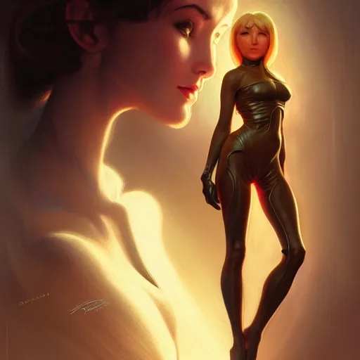 Prompt: portrait of Samus Aran, dark fantasy, medium shot, intricate, elegant, highly detailed, digital painting, volumetric light, artstation, concept art, smooth, sharp focus, illustration, art by Gil Elvgren and Greg Rutkowski and Alphonse Mucha