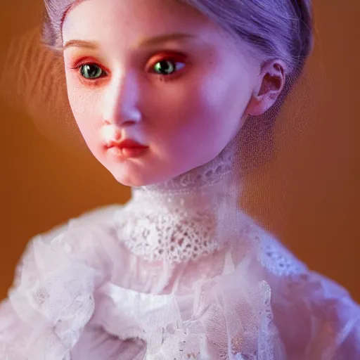 Image similar to masterpiece portrait of an ENCHANTED DOLL by Marina Bychkova, dramatic lighting, 8k