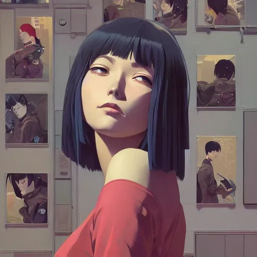 Image similar to Portrait of a cute woman, very coherent, painted by painted by James Gilleard, airbrush, art by JamesJean and fine details. Anime. realistic shaded lighting poster by Ilya Kuvshinov katsuhiro otomo ghost-in-the-shell, magali villeneuve, artgerm, Jeremy Lipkin and Michael Garmash and Rob Rey