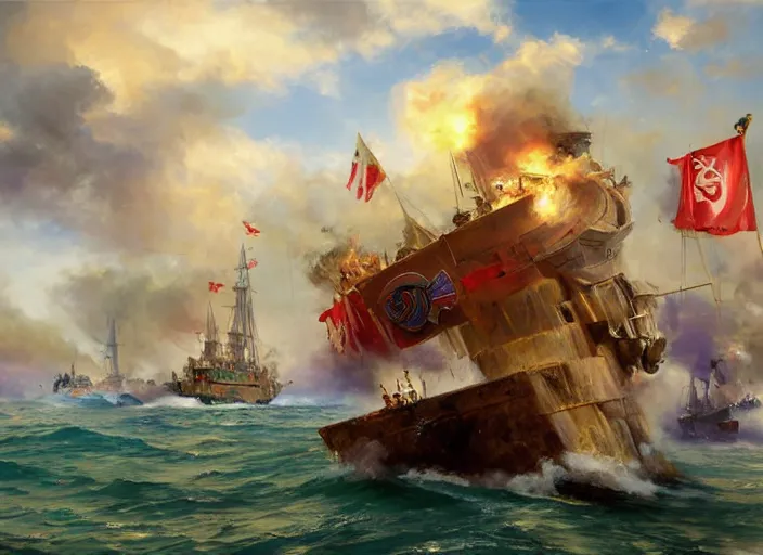 Image similar to modern day somalian pirates defeat the british empire navy by vladimir volegov and alexander averin and delphin enjolras and daniel f. gerhartz