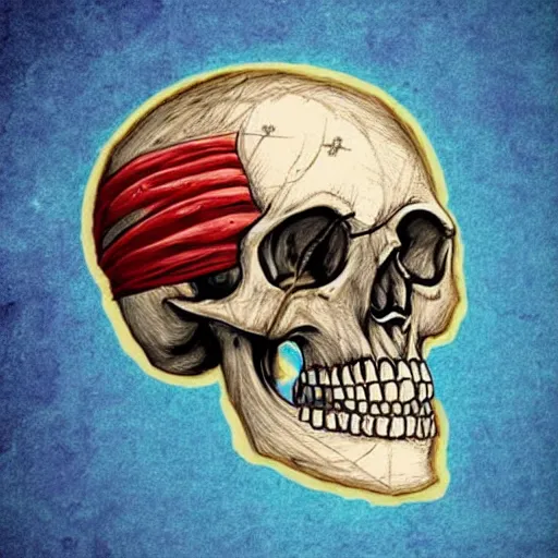 Prompt: a pirate map drawn on a human skull