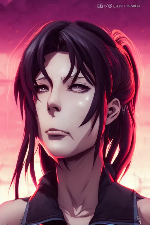 Image similar to a portrait of revy from black lagoon manga, symmetrical eyes, symmetrical face, art by lois van baarle and loish and ross tran and rossdraws and sam yang and samdoesarts and artgerm, digital art, highly detailed, intricate, sharp focus, trending on artstation hq, deviantart, unreal engine 5, 4 k uhd image