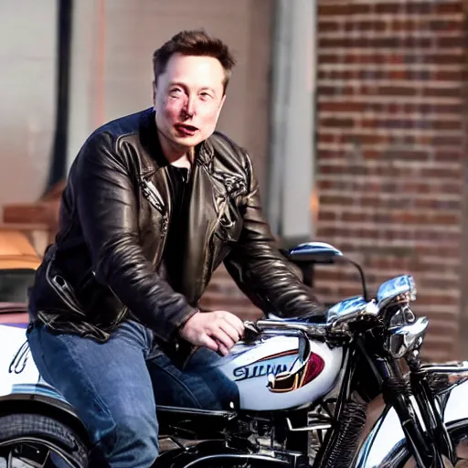 Prompt: Elon Musk in A biker gang very detail4K quality super realistic