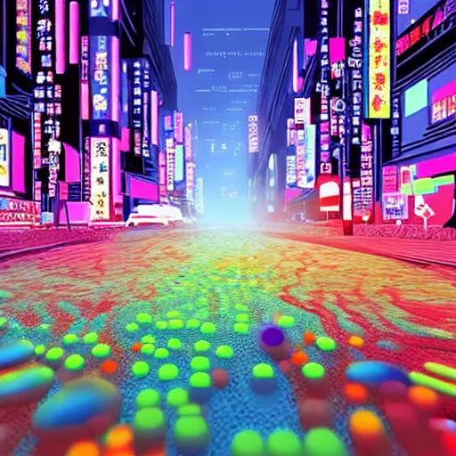 Image similar to giant colorful bright microbe and virus and dna and bacteriophage eat people in streets, neo - tokyo, realistic, 8 k, ultra detailed