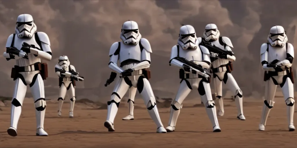 Image similar to Live action clone troopers from star wars the clone wars in the style of revenge of the sith and obi-wan kenobi show ultra realistic, 4K, movie still, UHD, sharp, detailed, cinematic, render, modern
