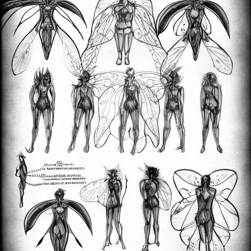 Prompt: fairy anatomy reference sheet,