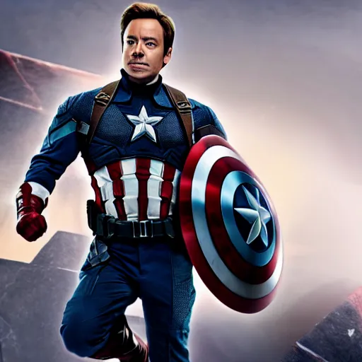 Image similar to jimmy fallon as captain america, avengers endgame movie, movie still, 8 k