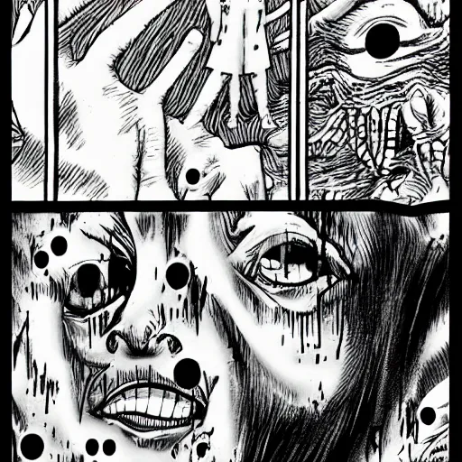 Image similar to manga panel, junji ito, horror, surreal,