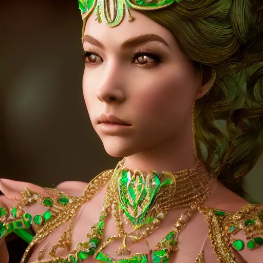 Prompt: wonderful princess of emerald with fair skin, ornate 8 k gorgeous intricate detailed, accent lighting, dramatic light, octane render