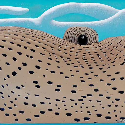 Image similar to a giant trypophobia sand worm attacks warriors in a snowy desert by the artist daniel oldenburg