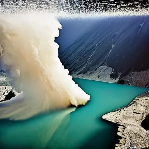 Prompt: an exploding lake in the alps, underwater explosion, national geographic, photography