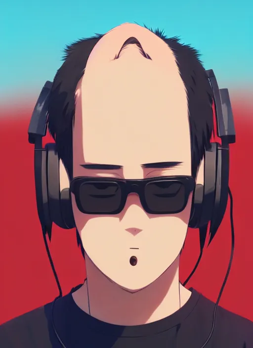 Image similar to portrait of chilled kong, sunny sky background, lush landscape, illustration concept art anime key visual trending pixiv fanbox by wlop and greg rutkowski and makoto shinkai and studio ghibli and kyoto animation, symmetrical facial features, black t shit, red headphones, ripped jeans, backlit, aerodynamic frame, gta 5