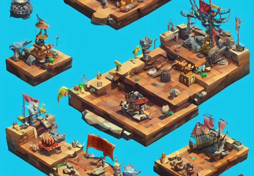 Image similar to isometric chubby 3 d game props, based on pirate kings, with detailed, clean, cartoon, octane render, unreal engine, artgerm, artstation