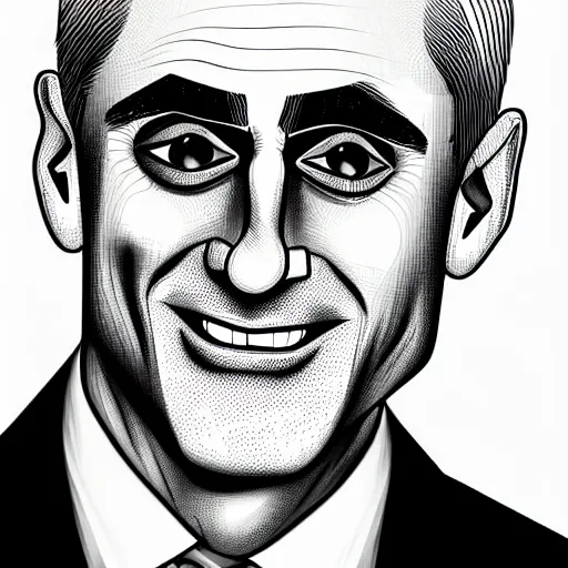 Prompt: vibrant digital illustration of secretary of denis mcdonough face, blank eyes, featureless eyes, cover art of graphic novel, evil laugh, menacing, Machiavellian puppetmaster, villain, clean lines, clean ink