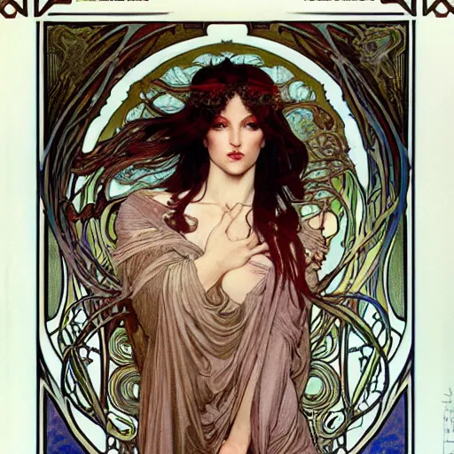 Prompt: realistic detailed face portrait of the Demon Lilith by Alphonse Mucha, Ayami Kojima, Amano, Karol Bak, Greg Hildebrandt, Jean Delville, and Mark Brooks, Art Nouveau, Neo-Gothic, gothic, rich deep colors