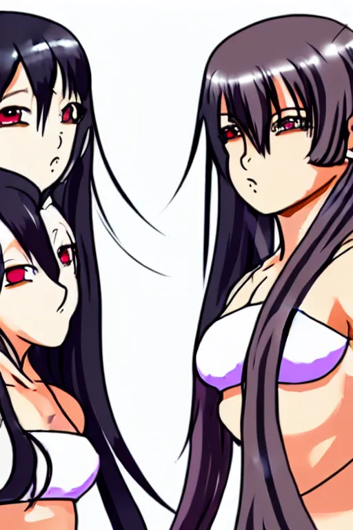 Prompt: two beautiful female fighters with pigtails facing each other, frowning, detailed anime art