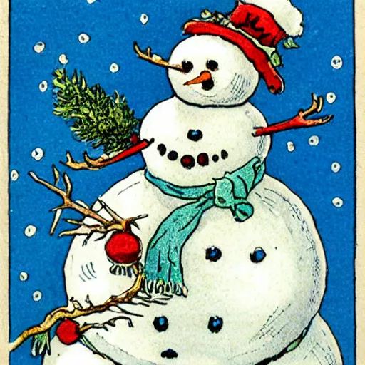 Image similar to victorian snowman illustration greeting card by walter crane