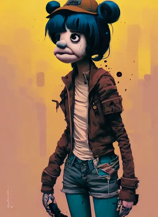 Prompt: highly detailed portrait of a moody sewerpunk young adult muppet lady by atey ghailan, by greg rutkowski, by greg, tocchini, by james gilleard, by joe fenton, by kaethe butcher, gradient yellow, black, brown and cyan color scheme, grunge aesthetic!!! ( ( graffiti tag city background ) )