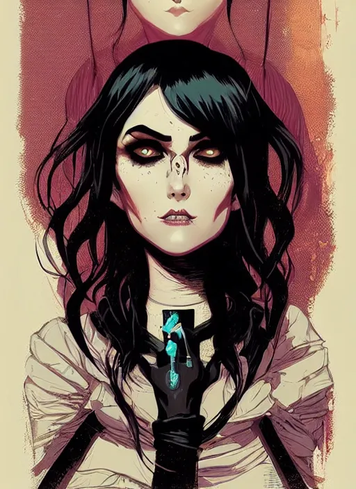 Image similar to portrait of beautifull goth maiden, cute face. dark fantasy, d & d, artstation, art by petros afshar, tom whalen, laurie greasley and greg rutkowski and ilya kuvshinov