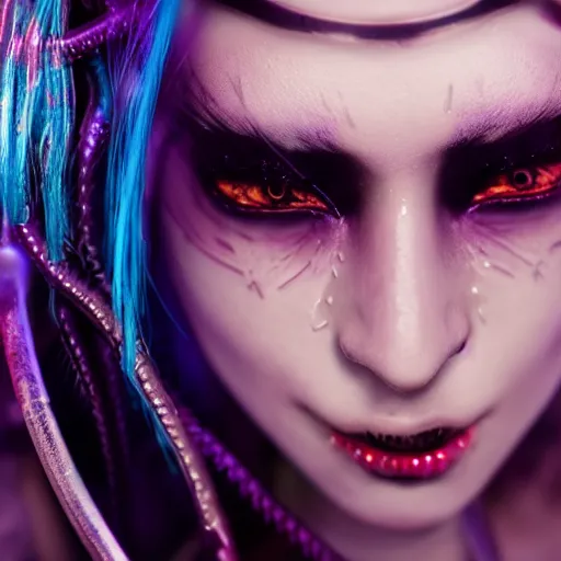 Image similar to ultrarealistic cyberpunk nymph close up