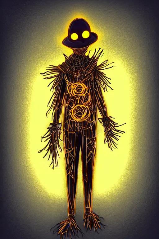 Image similar to glowing scarecrow, symmetrical, highly detailed, digital art, sharp focus, trending on art station, anime art style