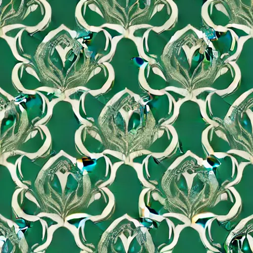 Prompt: symmetry, repeating pattern mint green wall paper. art nouveau