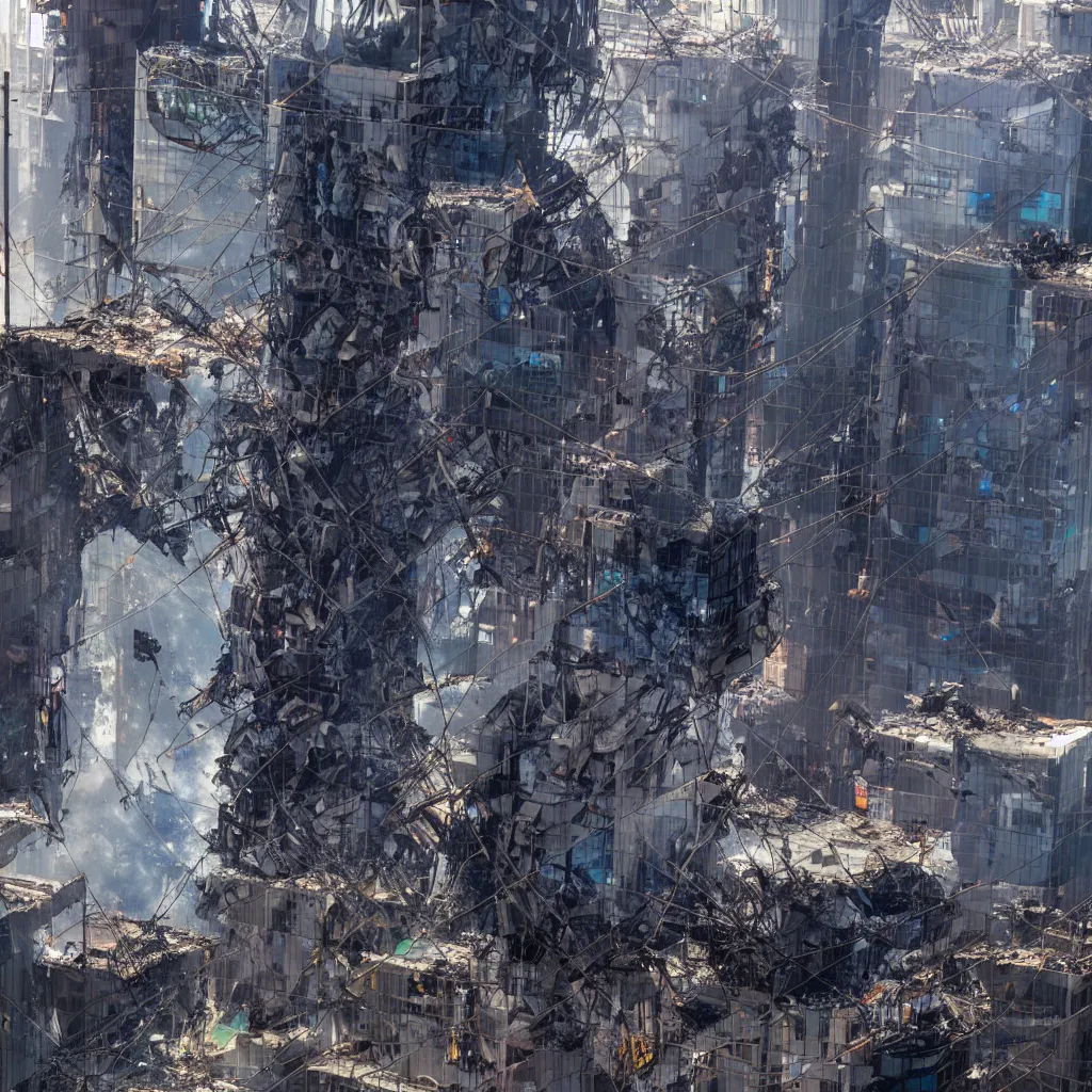 Prompt: torre entel chile being destroyed by protesters, cyberpunk, high detail