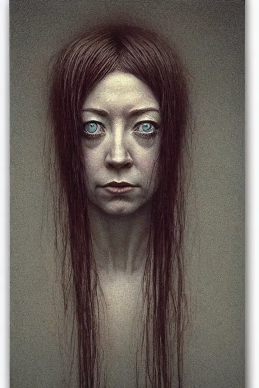 Image similar to female who looks like alyson hannigan by beksinski