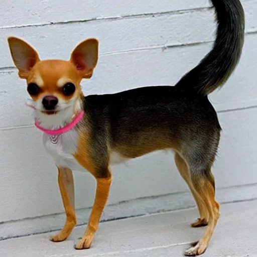 Image similar to a chihuahua-cat hybrid with long cat tail, cute