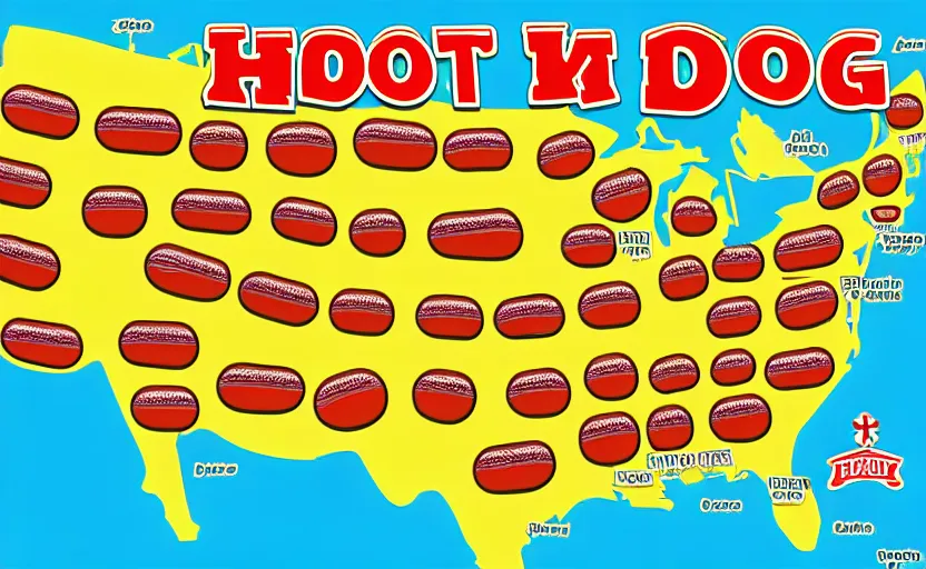 Image similar to hot dog map, detailed, map key