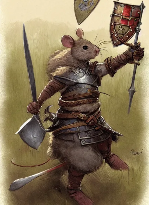 Image similar to a heroic mouse knight with sword and shield, redwall, greg rutowski and jean baptiste monge, detailed, epic fantasy concept art