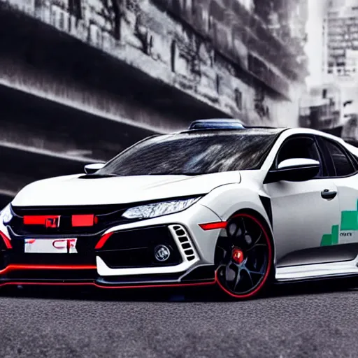 Image similar to civic type R made in 2049 futuristic bladerunner