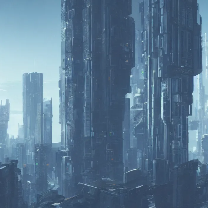 Image similar to a building in a serene landscape, cyberpunk