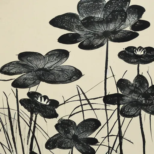 chinese ink style painting,lotus field with dragonfly | Stable Diffusion