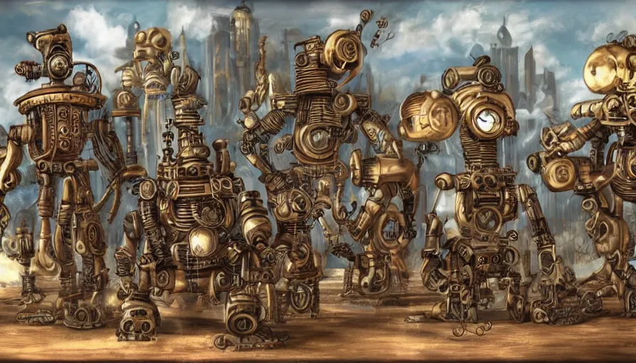 Image similar to steampunk robots civilization