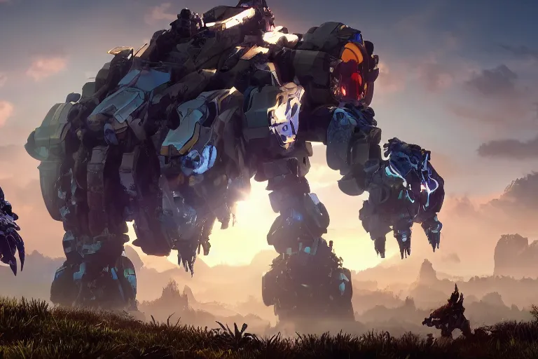 Image similar to watcher machine mecha animal beast robot of horizon forbidden west horizon zero dawn bioluminiscence global illumination ray tracing hdr fanart arstation by sung choi and eric pfeiffer and gabriel garza and casper konefal