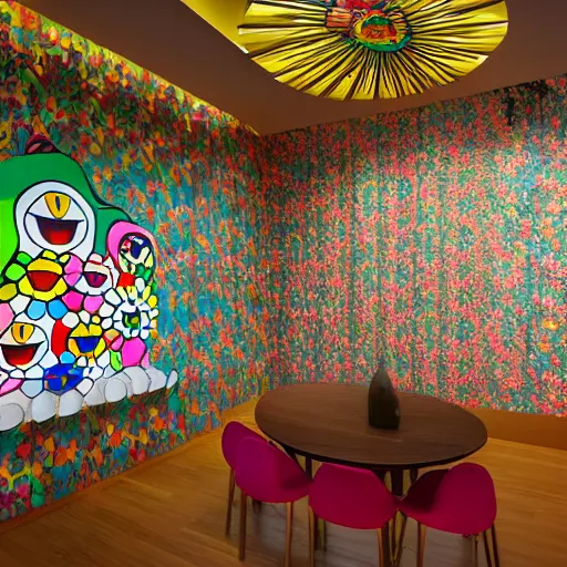 Image similar to interior design inspired by Takashi Murakami