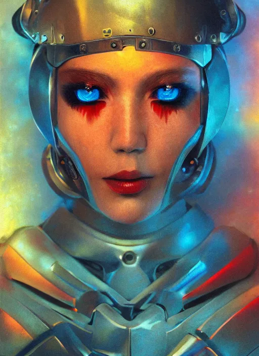 Prompt: ( ( symmetry ) ) closeup portrait of a stunning armored cyborg egirl pirate captain ( ( ( crying in tears ) ) ), strong cinematic light, backlit, red yellow blue, viscous volumetric smoke, mist, by gerald brom, by mikhail vrubel, by peter elson, muted colors, extreme detail, trending on artstation, 8 k