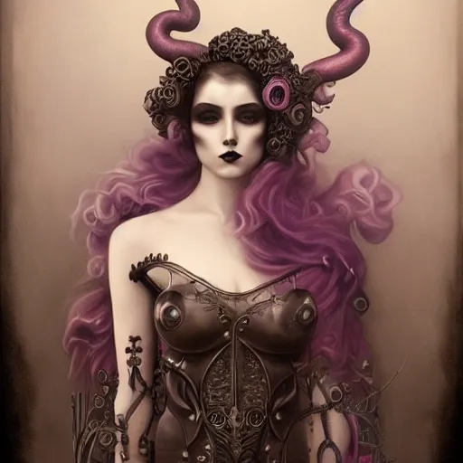 Image similar to by tom bagshaw, photorealistic body shot of an absurdities carnival, curvy full gothic long dress, tentacles, ultra deep fog, purple black lustrous thin haircut, symmetry accurate features, focus, very intricate ultrafine details, award winning masterpiece