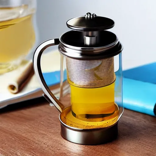 Prompt: Tea infuser shaped as a sinking Titanic in a cup of tea