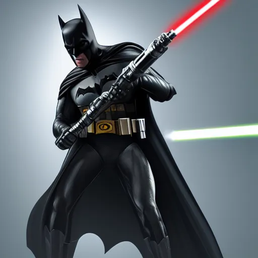 Image similar to Batman using a lightsaber, hyperdetailed, artstation, cgsociety, 8k