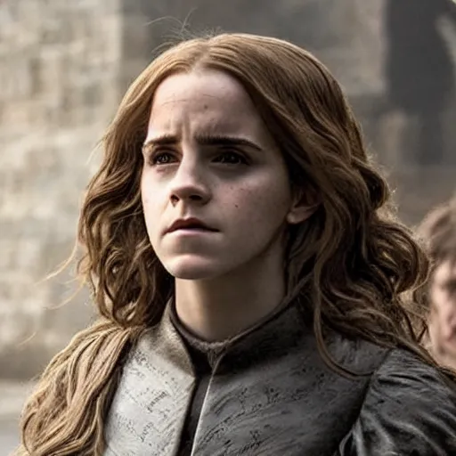 Image similar to ashamed emma watson as hermione granger in that infamous game of thrones scene