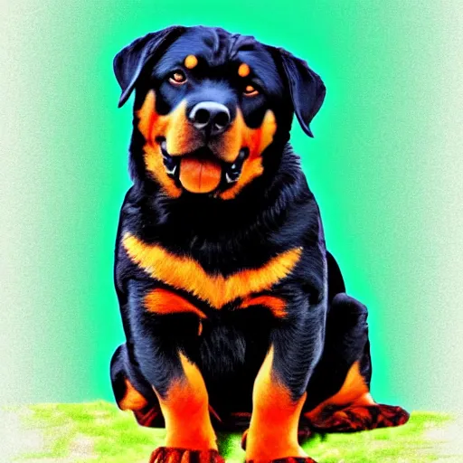 Prompt: sitting Rottweiler arms crossed pose, digital art