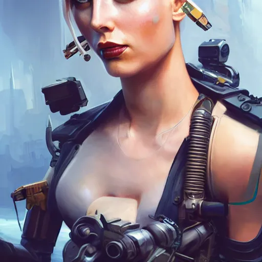 Prompt: tank girl, highly detailed, half android, power implants, body transmogrify, beautiful, mesmerising, look of desire, loving stare, digital painting, trending on artstation, concept art, 4 k, sharp focus, illustration, art by artgerm and greg rutkowski and magali villeneuve